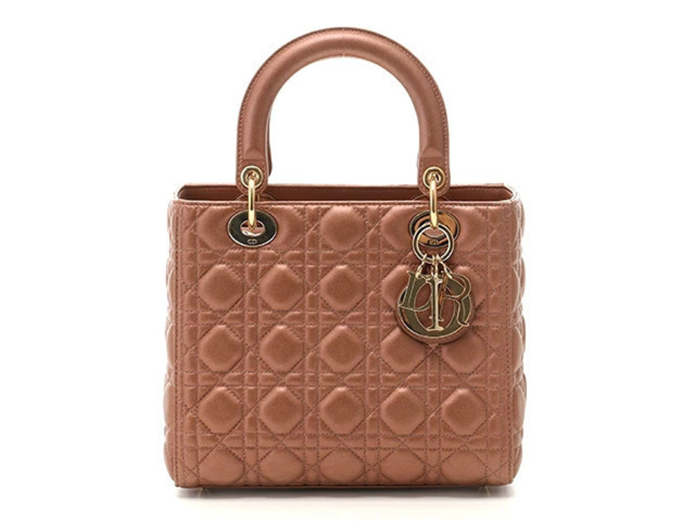 Christian Dior Lady Handbag Metallic Pink